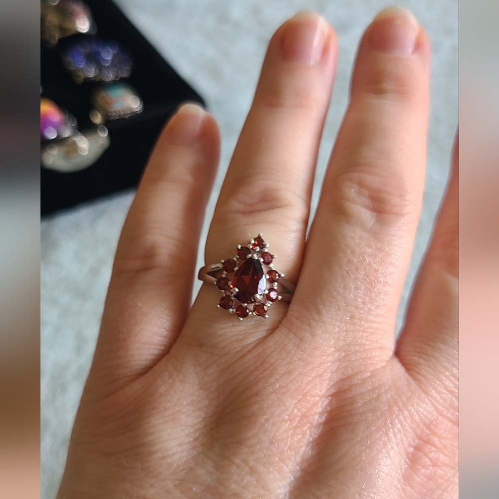 Red Garnet Cluster Ring In Sterling Silver